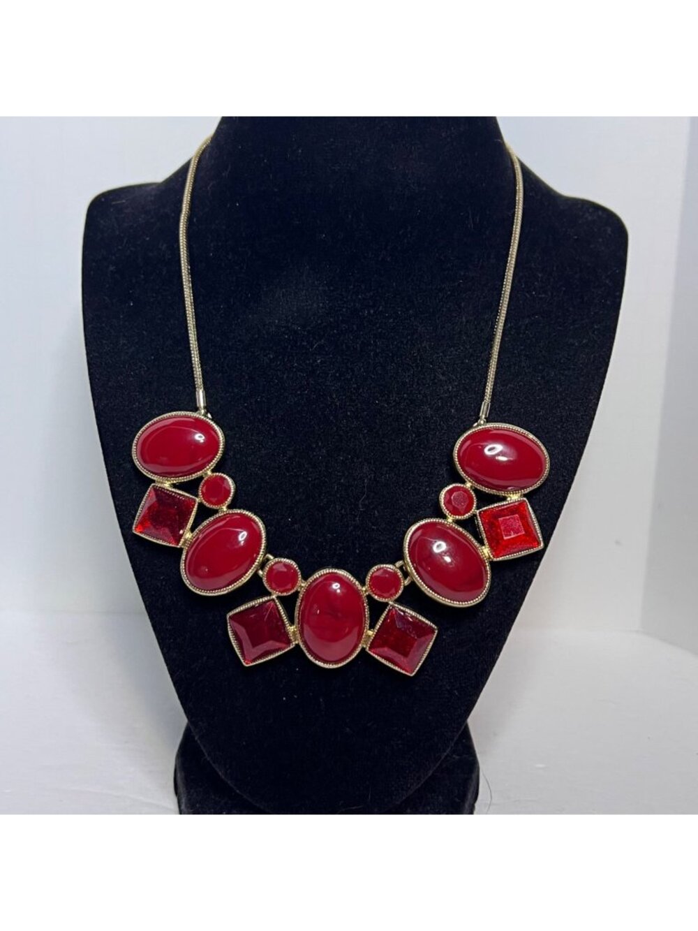 Monet Gold Tone And Red Statement Bib Necklace (6362)